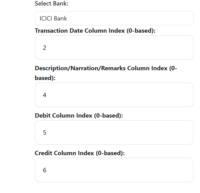 Bank Statement CSV column indices Update UI